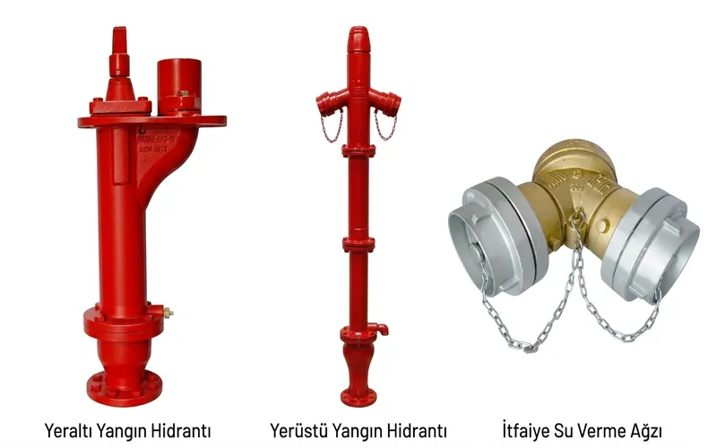 Beydağı Tesisat - Yeraltı yangın hidrantı, yerüstü yangın hidrantı ve itfaiye su verme ağzı modelleri